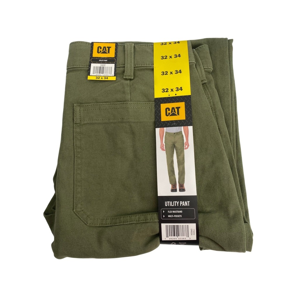 Caterpillar Utility Canvas Pants Mens 32 x 34 Green New Flex Waistband Workwear